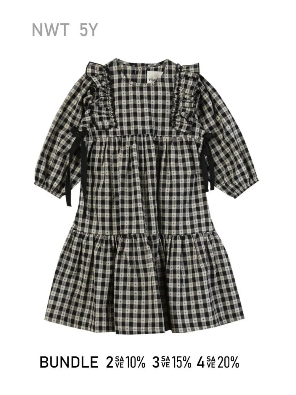 NWT - Black Check Cotton Dress for Girl Size 5Y